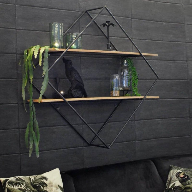 Wall-Mounted “Diamond” Floating Metal Storage Shelve Frame Decor