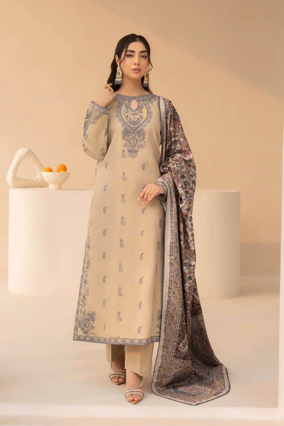 3PC Heavy Suit Front shirt heavy Cross Stiched shirt embroidery