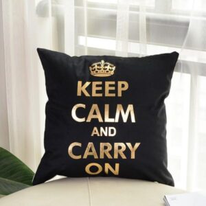 Keep calm and carry on – Golden Printed Cushion Cover
