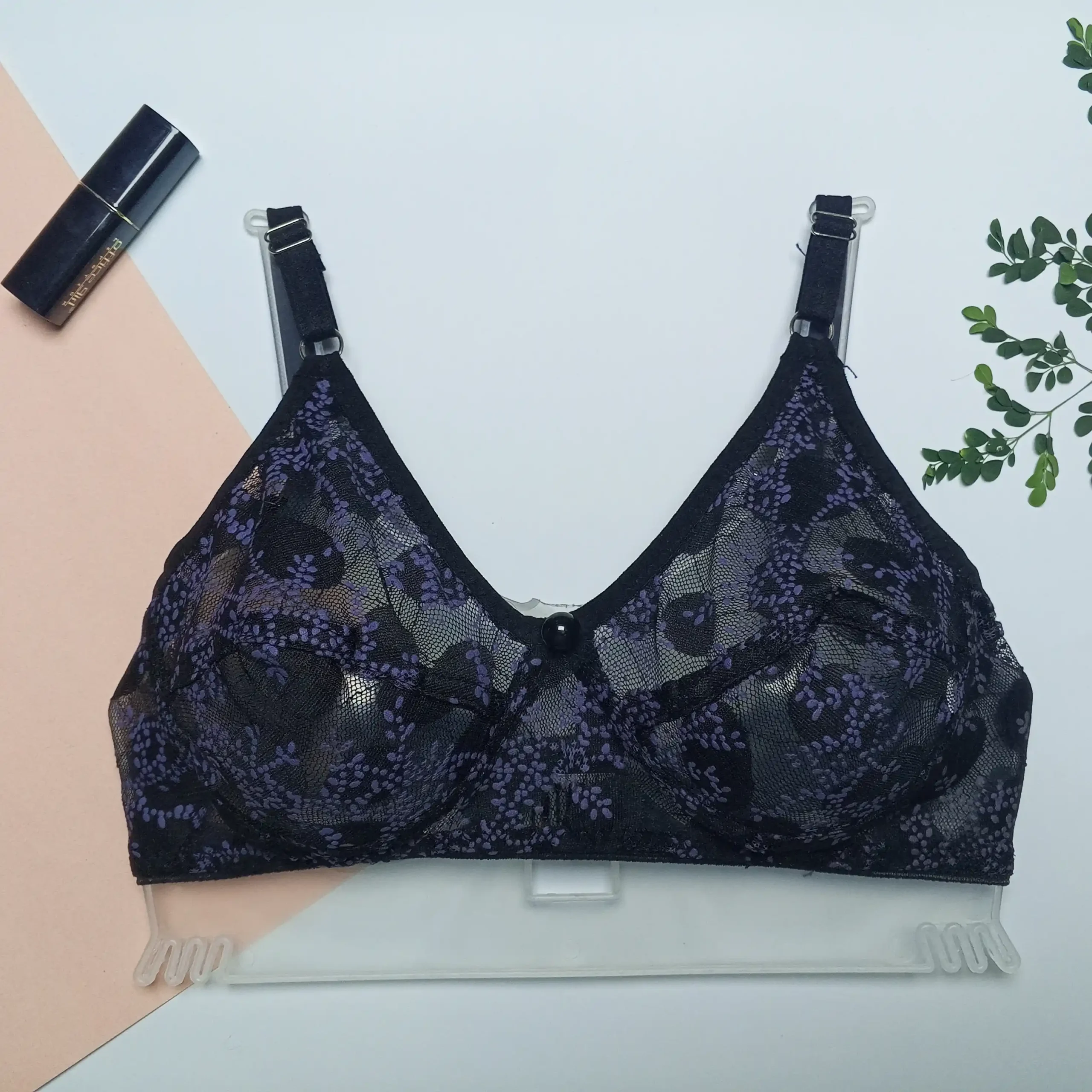Black Jersey Net Bra