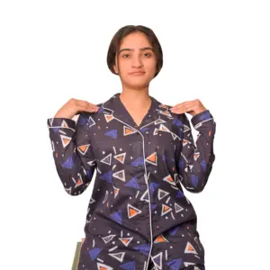 Trend Beat Women’s Cotton Printed Night Suit Set (Large, Dark Blue)