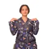 Trend Beat Women's Cotton Printed Night Suit Set (Large, Dark Blue)