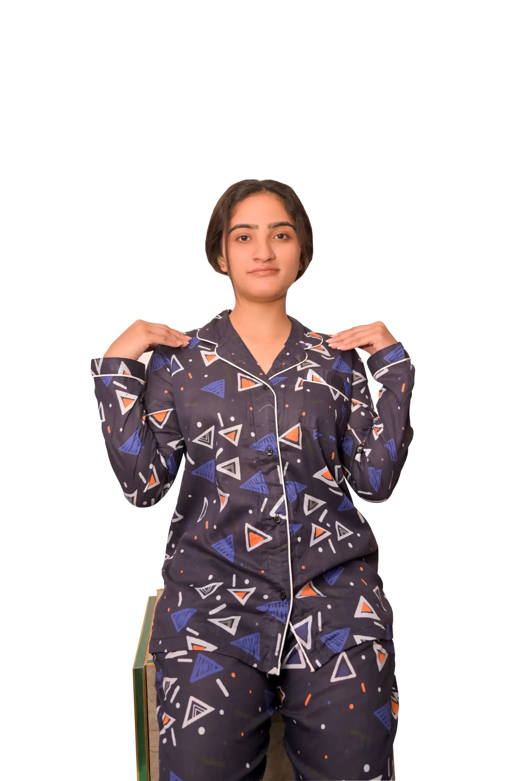 Trend Beat Women’s Cotton Printed Night Suit Set (Large, Dark Blue)