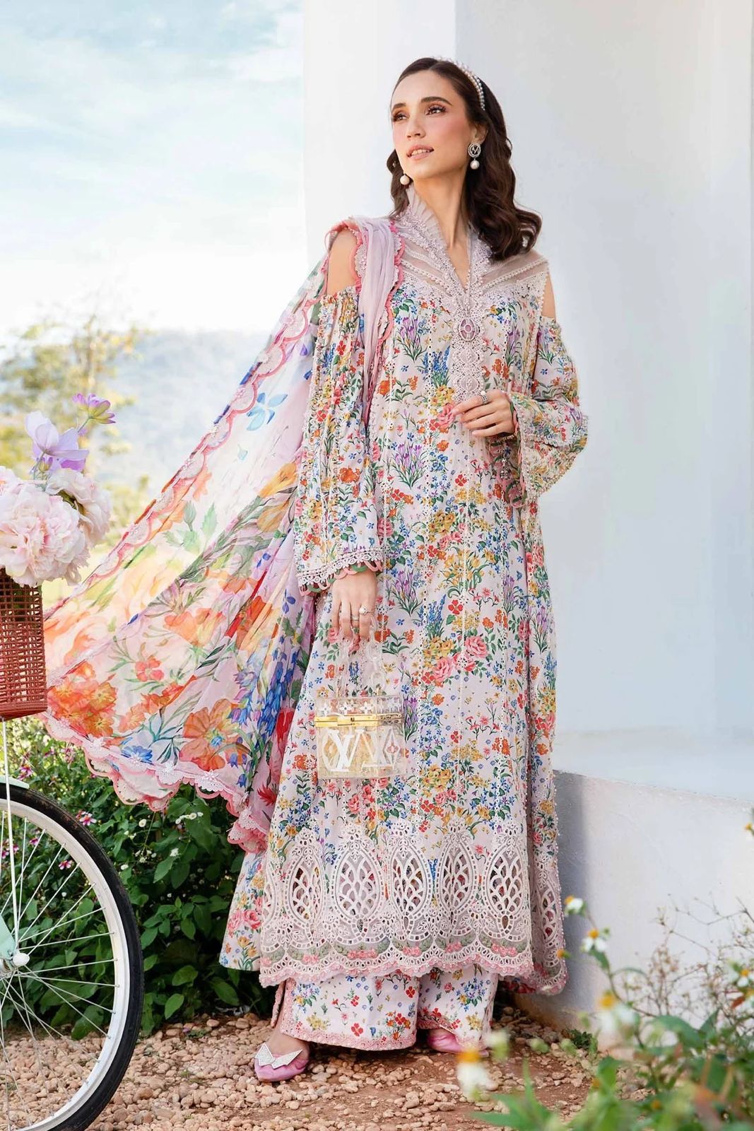 Printed Cotton Front, back, Sequance Daman embroidery pacth