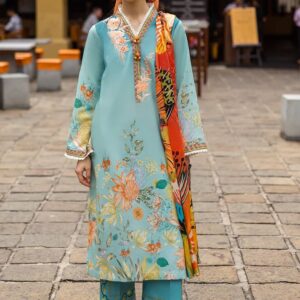 Printed Cotton Front ,Back , Chiffon Dupatta & Trouser