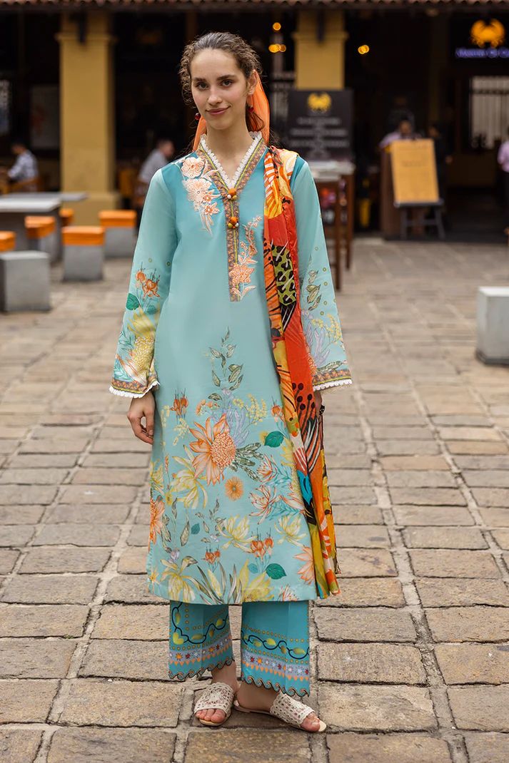 Printed Cotton Front ,Back , Chiffon Dupatta & Trouser
