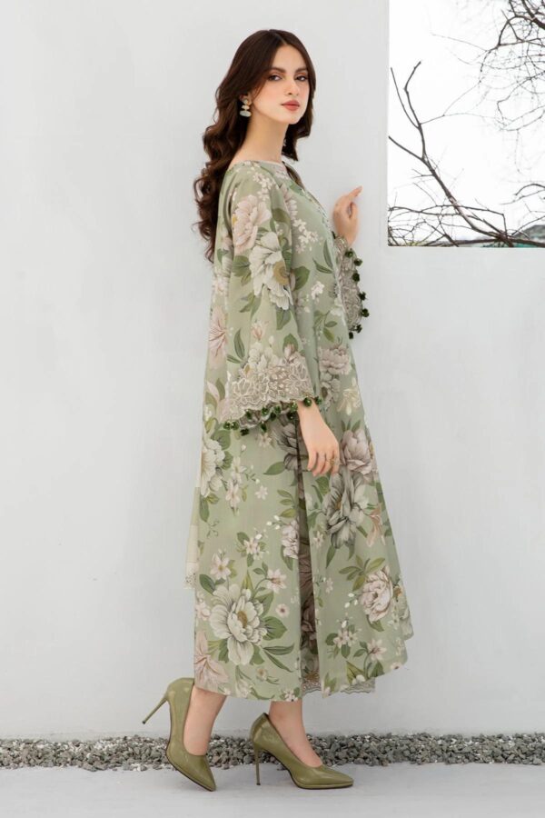 Printed Cotton Front , Back, Chiffon Dupatta & Trouser - Image 2